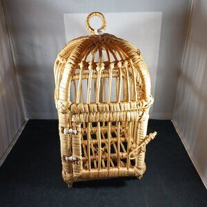 Vintage Handmade Bamboo and Rattan Bird Cage Home Decor